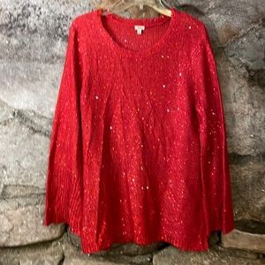 Reba Size Large Red Sequin Sweater Holiday Vibes NWOT
